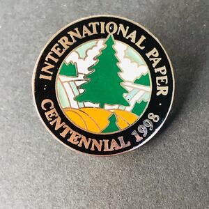 International Paper Centennial Lapel Pin Tie Tack Enamel Tree 1998 Green Silver